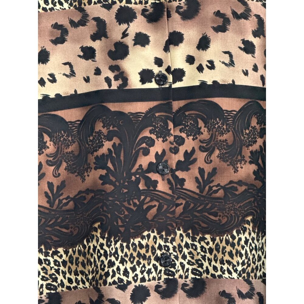 Caliche Vintage Leopard Print Mixed Pattern Button Long Sleeve  Blouse Size 16 - Picture 2 of 7